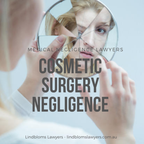 women looking in a cracked mirror with text overlay Cosmetic Surgery Negligence